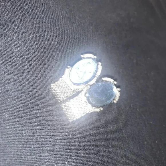 Vintage SWANK 1.25" Silver Tone Smoky Quartz Wrap Around Mesh Cufflinks. - Picture 8 of 11